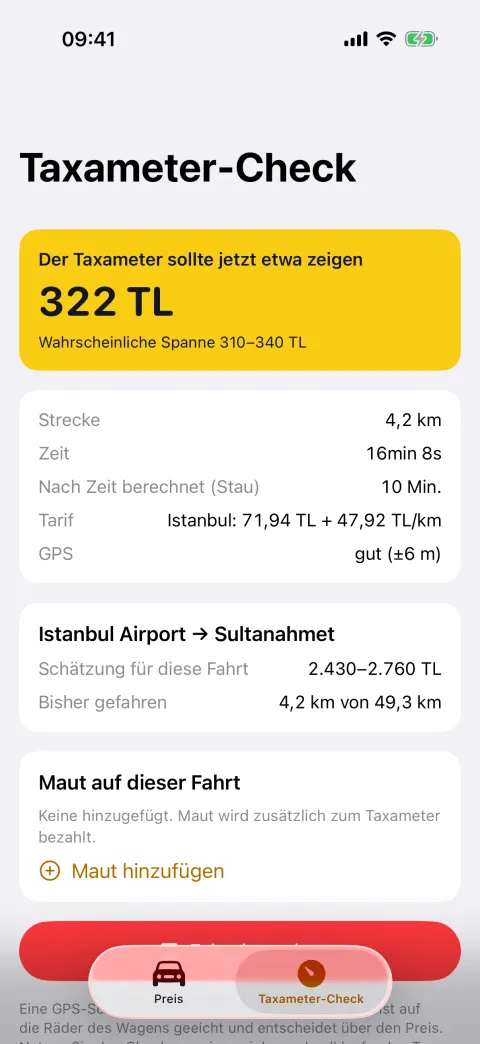Taxameter-Check während der Fahrt