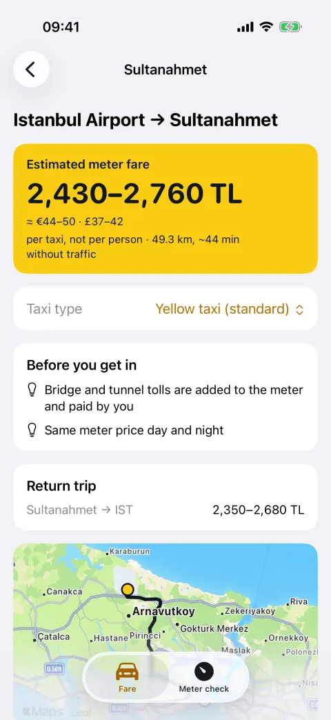 Fare from Istanbul Airport to Sultanahmet