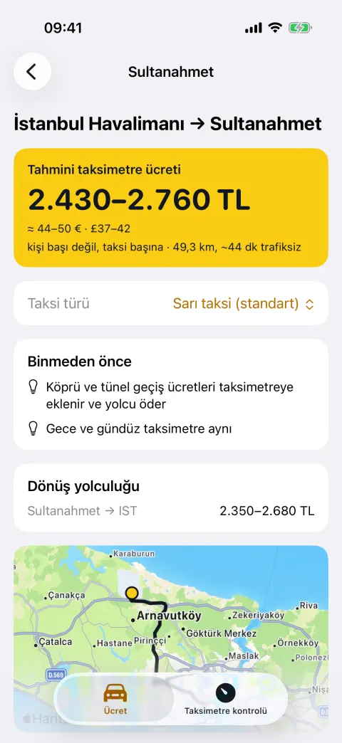 İstanbul Havalimanı'ndan Sultanahmet'e ücret
