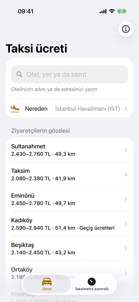 Popüler yerlere ücretler